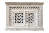 Antique Indian Jali Hand Carved Solid Wooden Cabinet Whitewash 112x40x81cm A0132